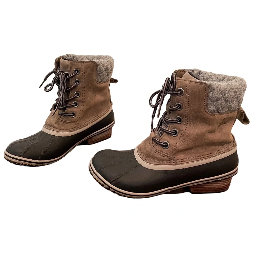 Sorel Slimpack ll Lace Boot Sz 7.5 Leather Winter Duck Boot Lace Up